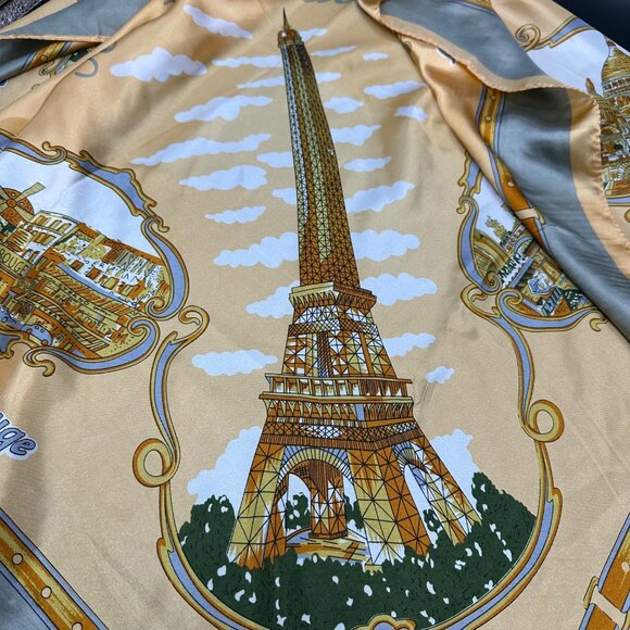 Paris France Souvenir Scarf J Mico Sancho Landmarks Polyester Peach Gray - Picture 7 of 10